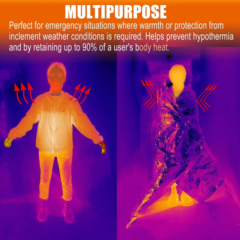 Emergency Blankets Mylar Thermal Blanket,(10 Pack) of Gigantic Space Blanket 84 * 64 in. Survival Blankets Heavy Duty