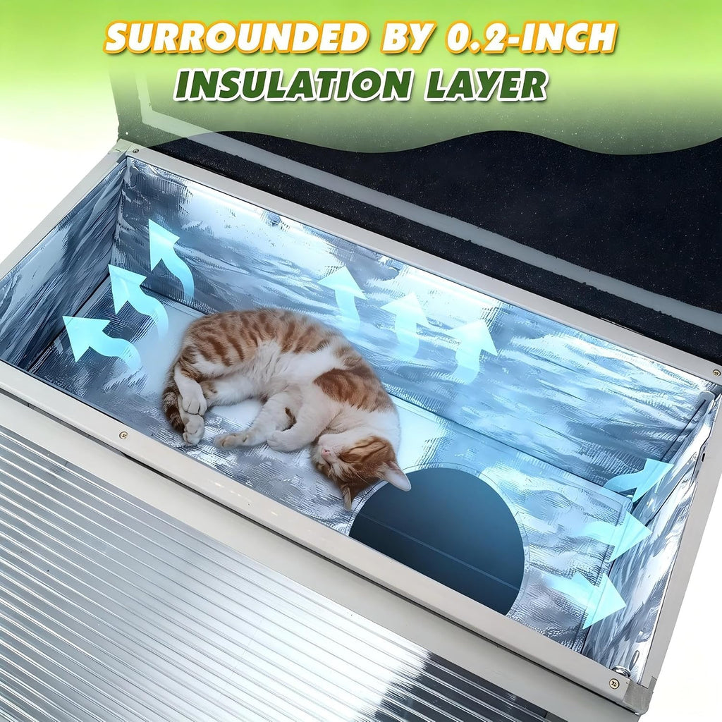 2-Story Insulated Outdoor Cat House with Balcony Weatherproof Summer Cool Cat Shelter with 0.2-inch Insulation Layer