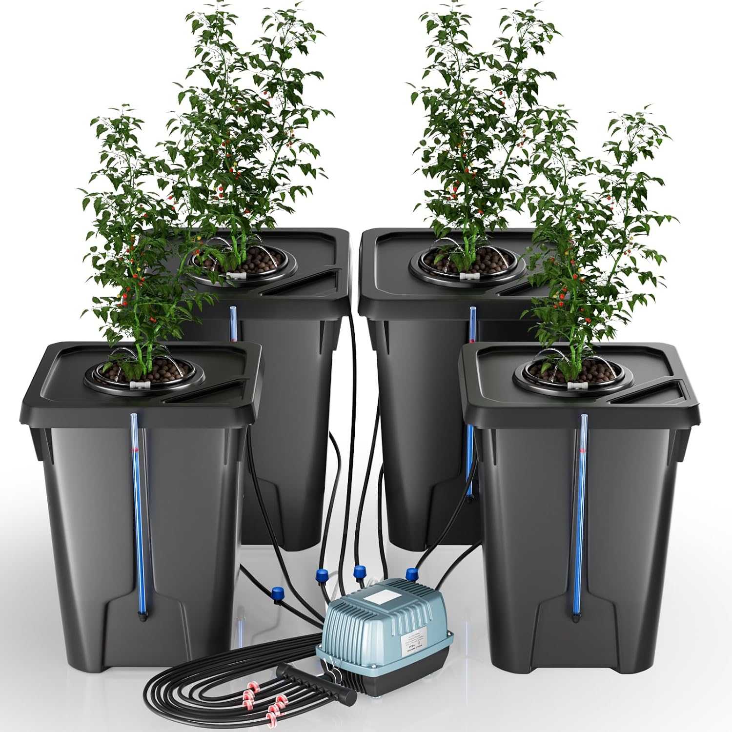 4 Buckets DWC Hydroponics Growing System with Top Drip Kit 7 Gallon Deep Water Culture Bucket System with Air Pump