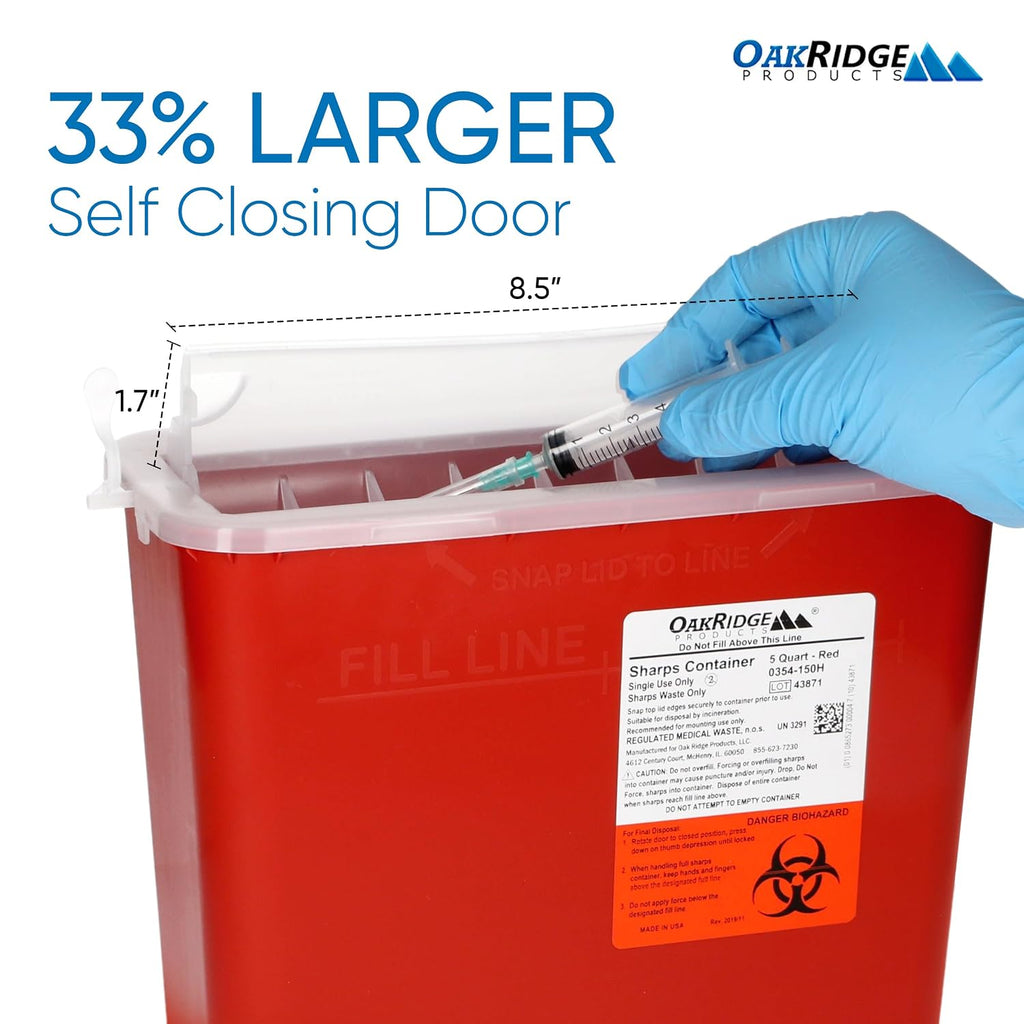 Sharps Container for Home Use and Professional 5 Quart (1-Pack), Biohazard Needle and Syringe Disposal, Horizontal