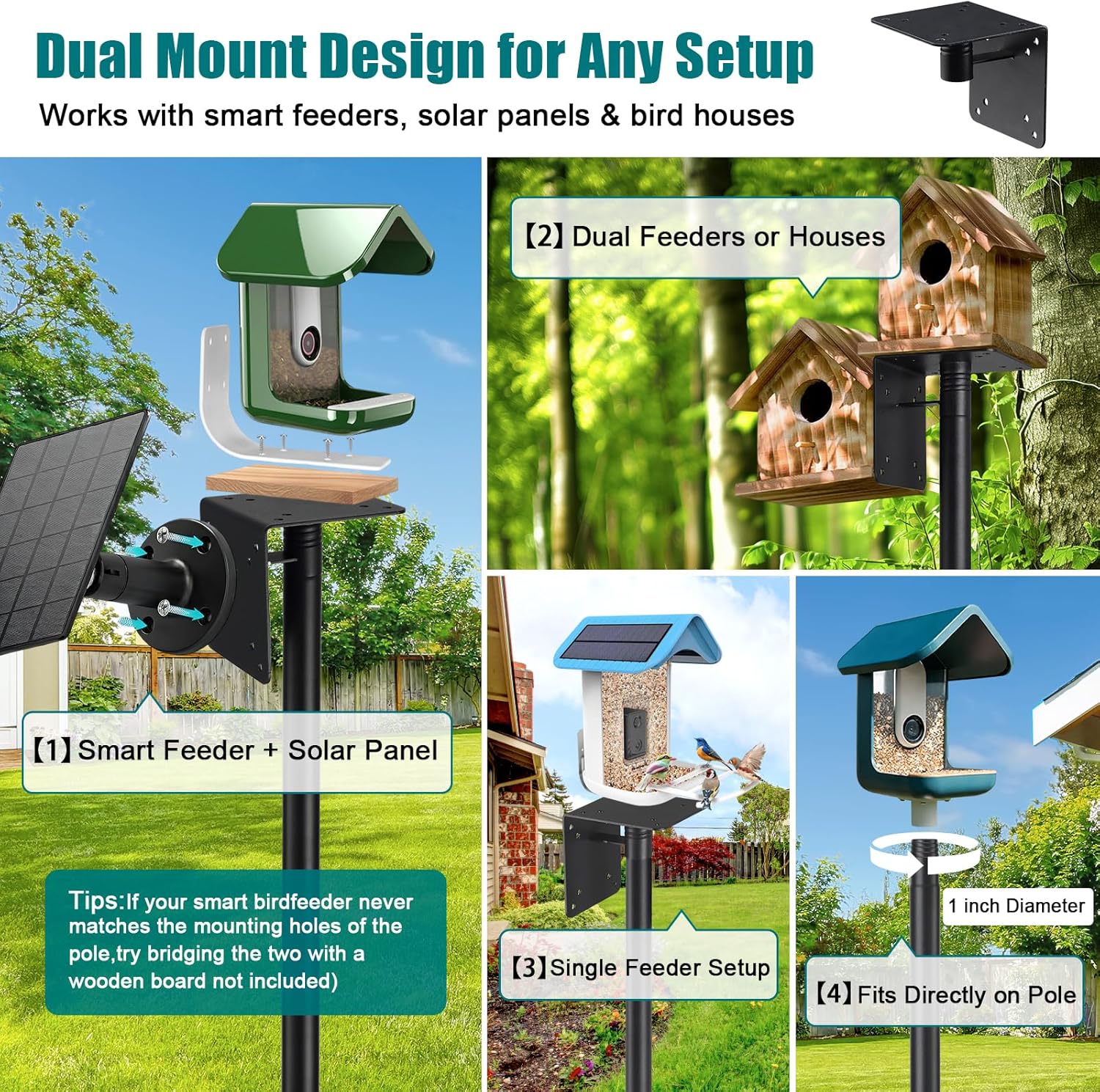 Heavy Duty Bird Feeder Pole - 103" Extra Tall Bird House Stand Outdoor, Anti-Tip Stakes & Stable Mount for Smart