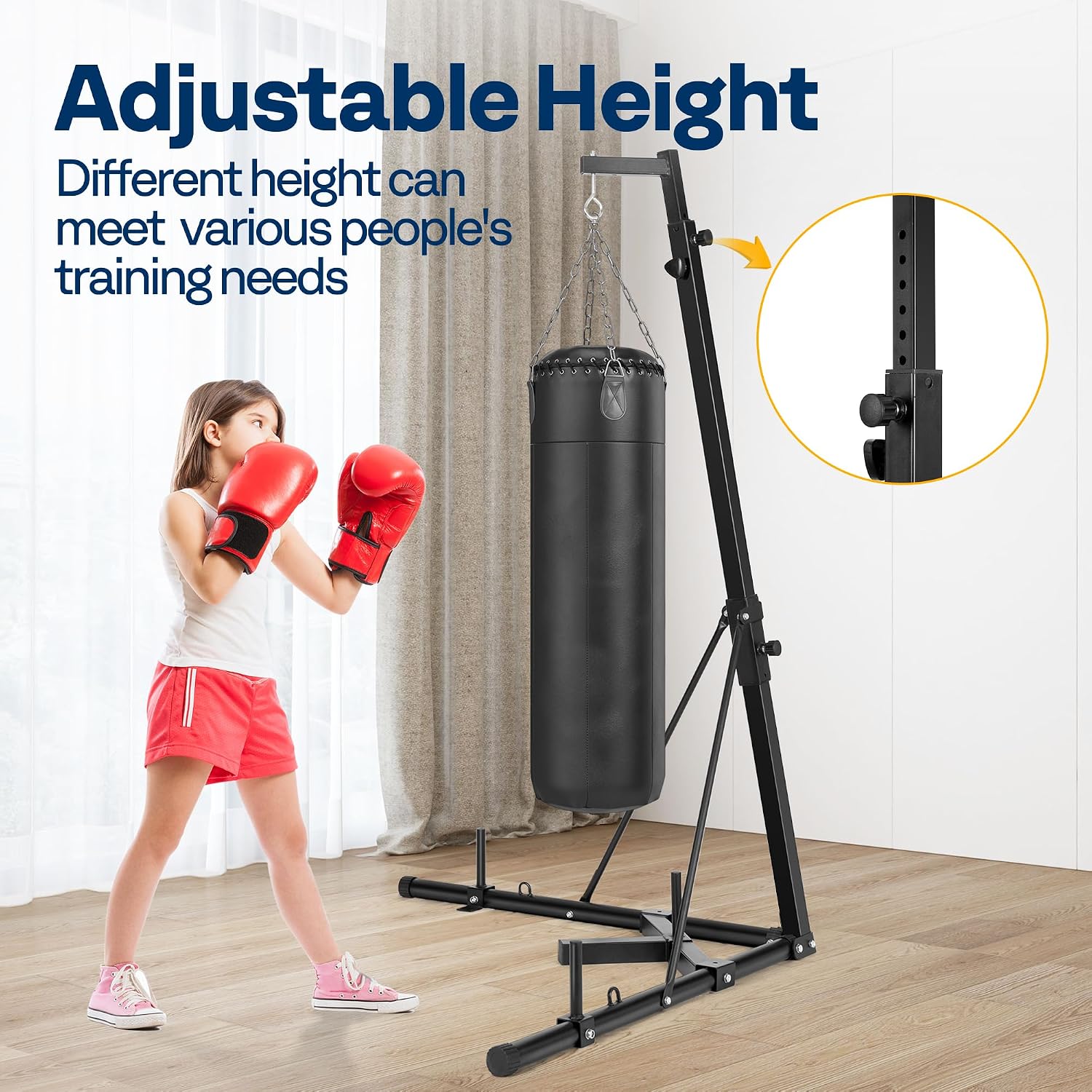 Height Adjustable Foldable Heavy Duty Boxing Punching Bag Stand Steel Sandbag Rack Freestanding Up to 132 lbs for