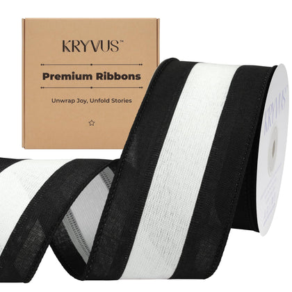 Black and White Striped Wired Christmas Ribbon 2.5 Inch x 10 Yards