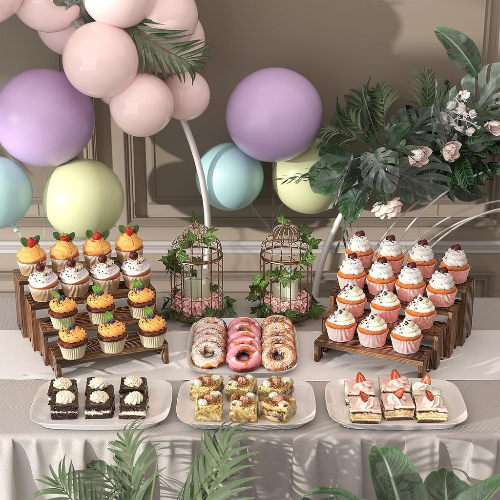 2 Set Wooden Tiered Risers Display Stands for Vendor Events,Stackable Wood Cupcake Display Stand,Farmhouse Decor Wood