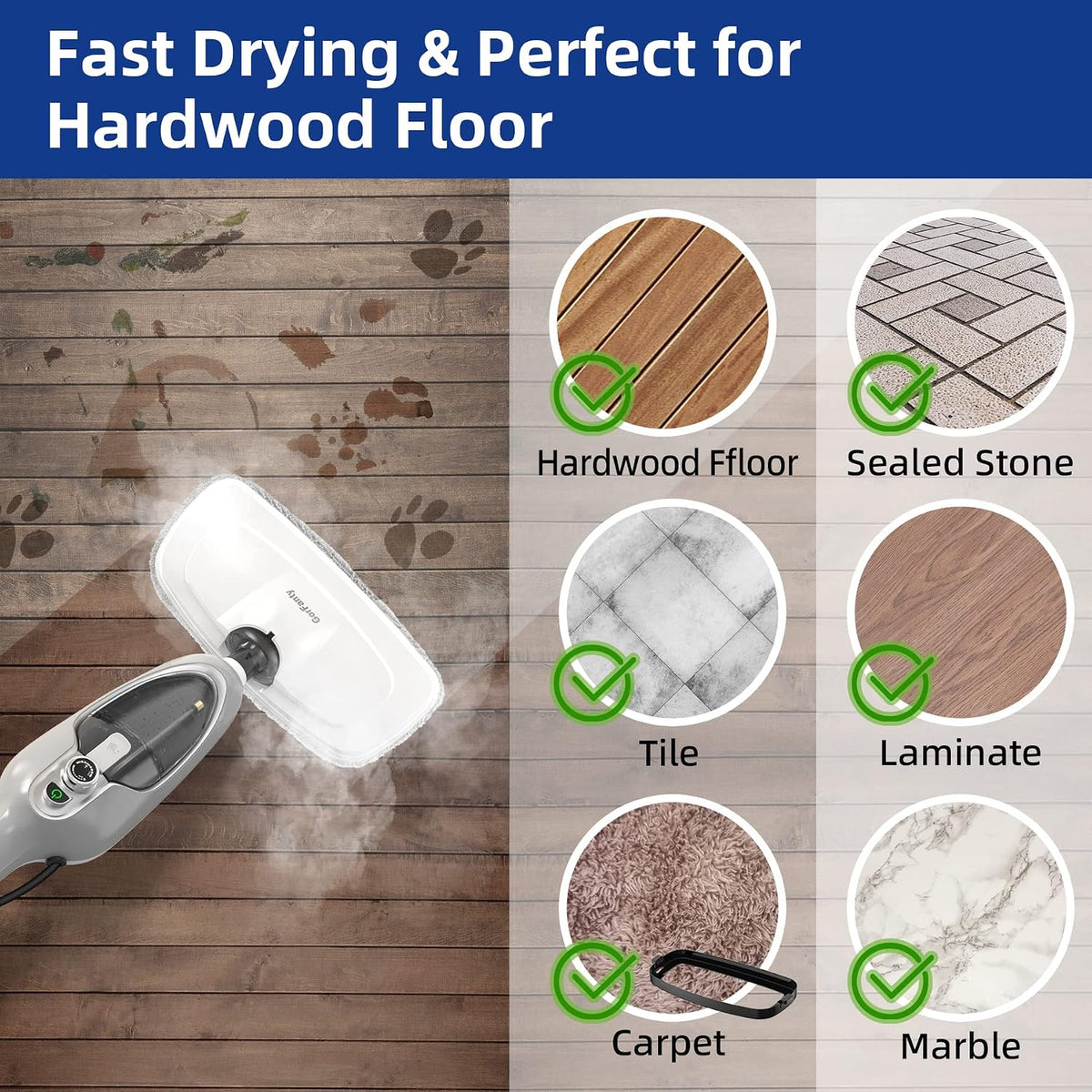 Steam Mop - 10-in-1 MultiPurpose Handheld Steam Cleaner Detachable Floor Steamer for Hardwood/Tile/Laminate Floors