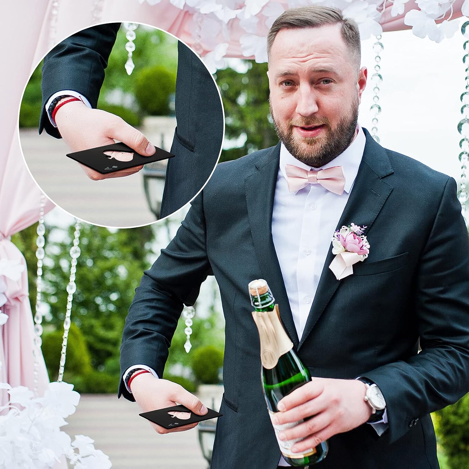 40 Pcs Groomsmen Gift Set, 10 Groomsmen Gift Bags with Tuxedo Design, 10 Stainless Steel Poker Bottle Opener, 10