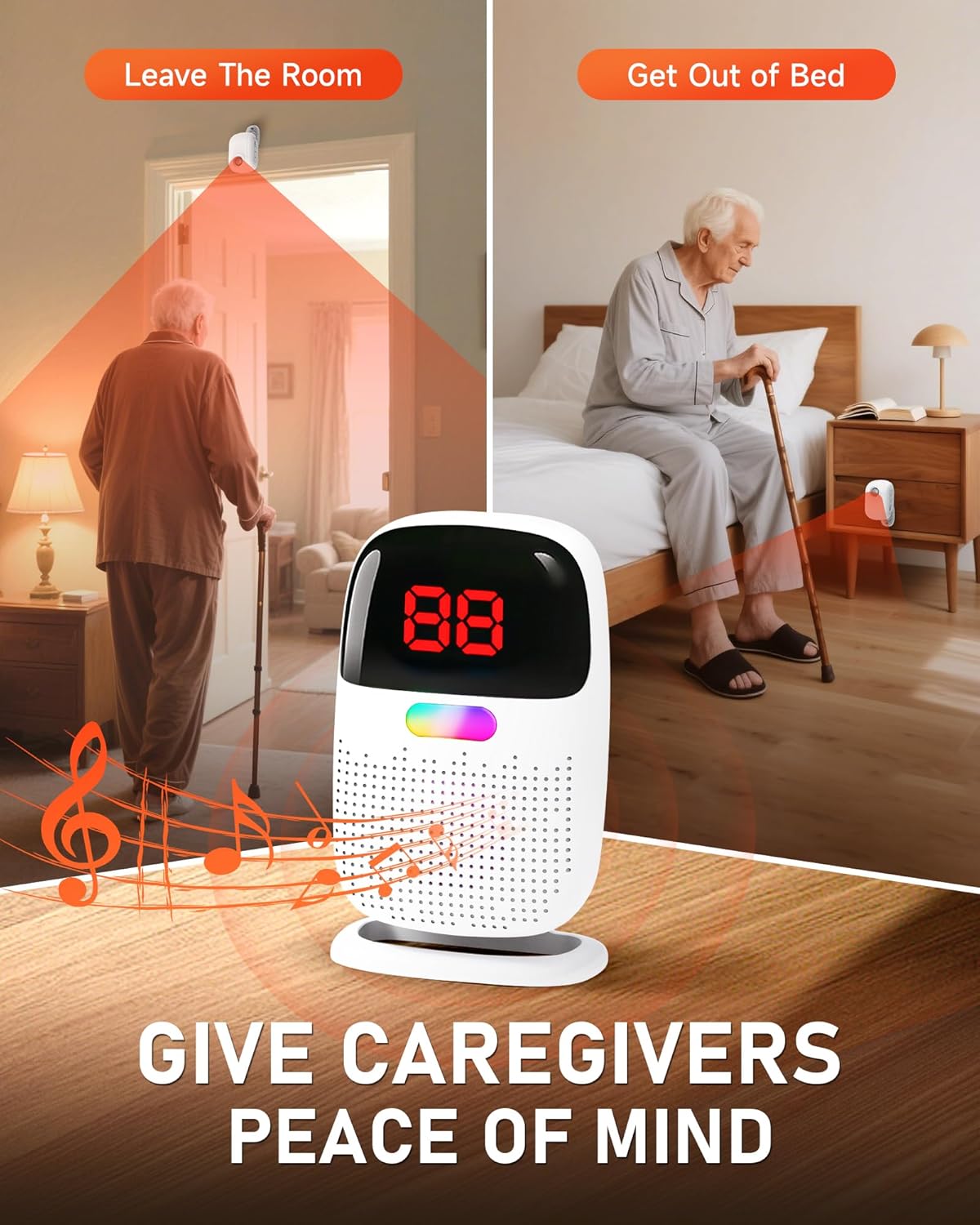 Bed Alarms for Elderly Dementia Patients, Motion Sensor Pager Set