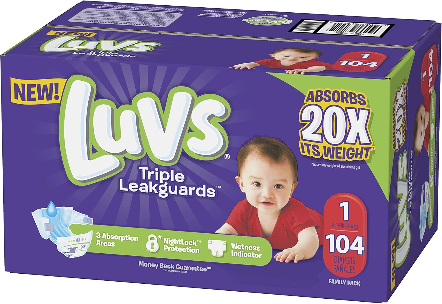 Luvs Triple leakguards Diapers Size 1 104 Count, 104 Count