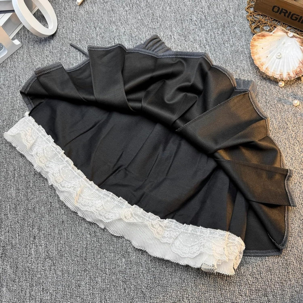 Girls Pleated Skirt Lace Hem Elastic Waist Uniform Teens Comfort School Kids Clothes with Bow