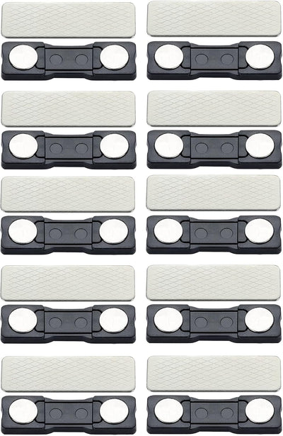 10 Packs of Name Tag Magnets 1.75" X 0.5" with 3M Adhesives and Stainless Back Plates, Magnetic Badge for Name Tags