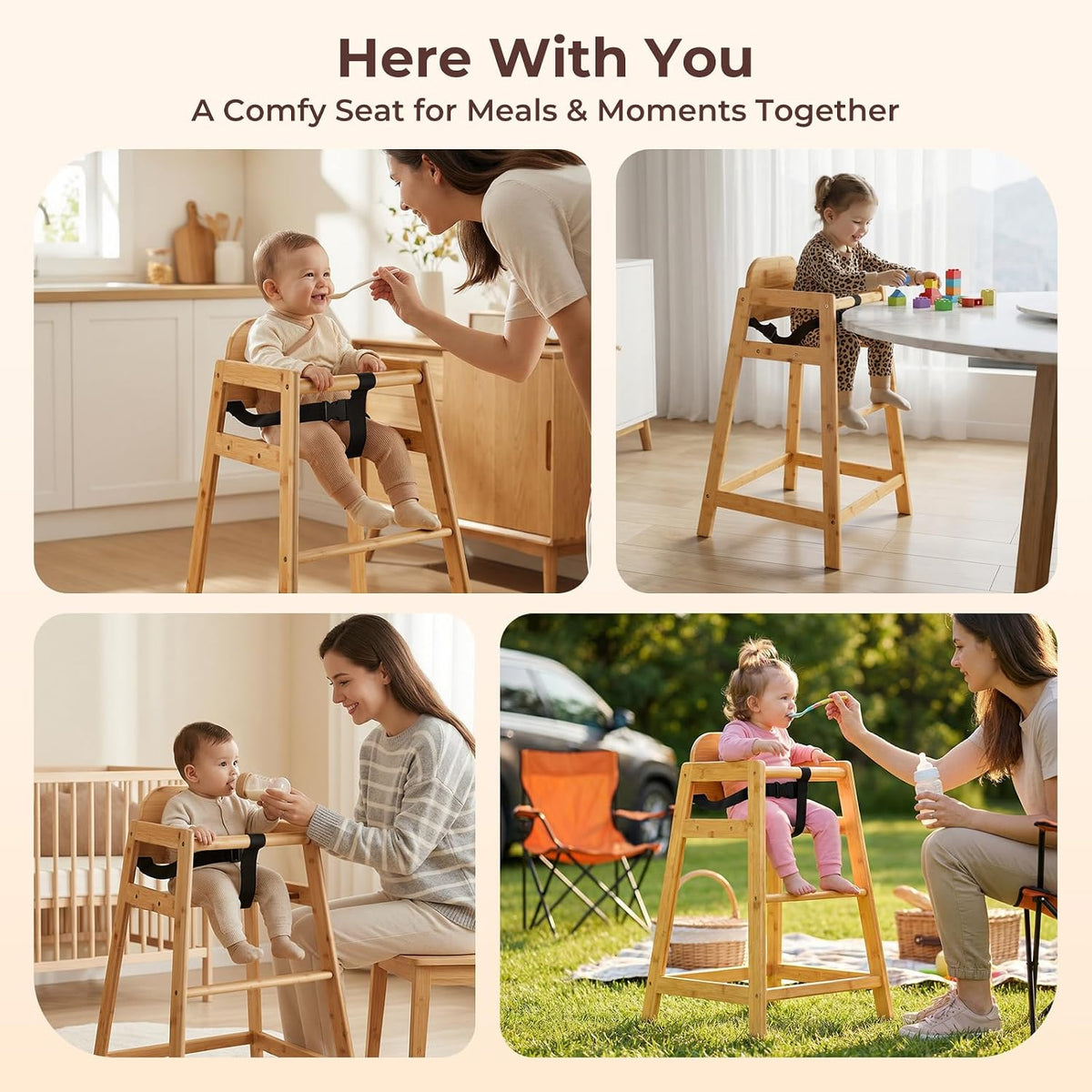2026 Bamboo High Chair for Baby and Toddler Restaurant, Style Stackable