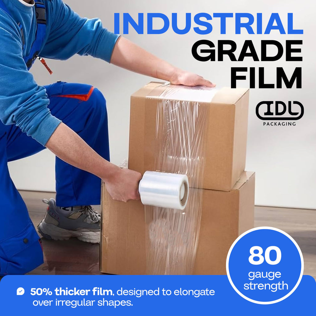5" x 1000' Stretch Wrap Mini Rolls, 80 Ga (4-Pack) - USA-Made