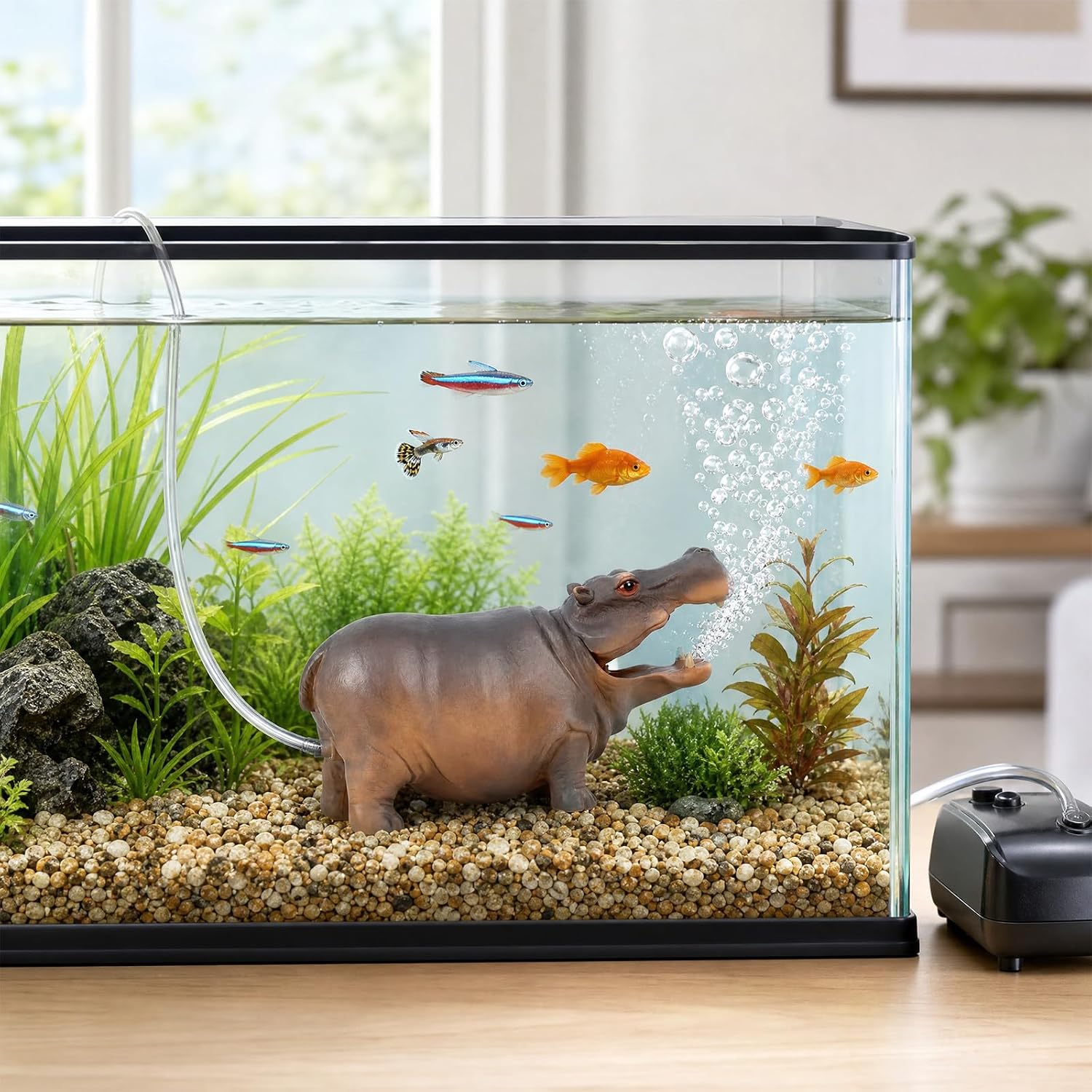 Fish Tank Bubbler Decorations, Creative Hippo Aquarium Bubbler Decorations, Aquarium Bubbler Stone, Aquarium Resin