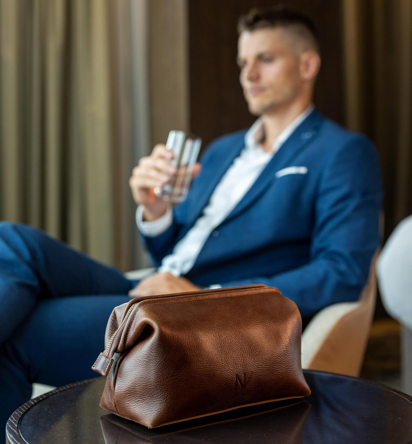 Premium Genuine Leather Toiletry Bag for Men - The Ultimate Travel Dopp Kit and Hygiene Organizer, Perfect Men's