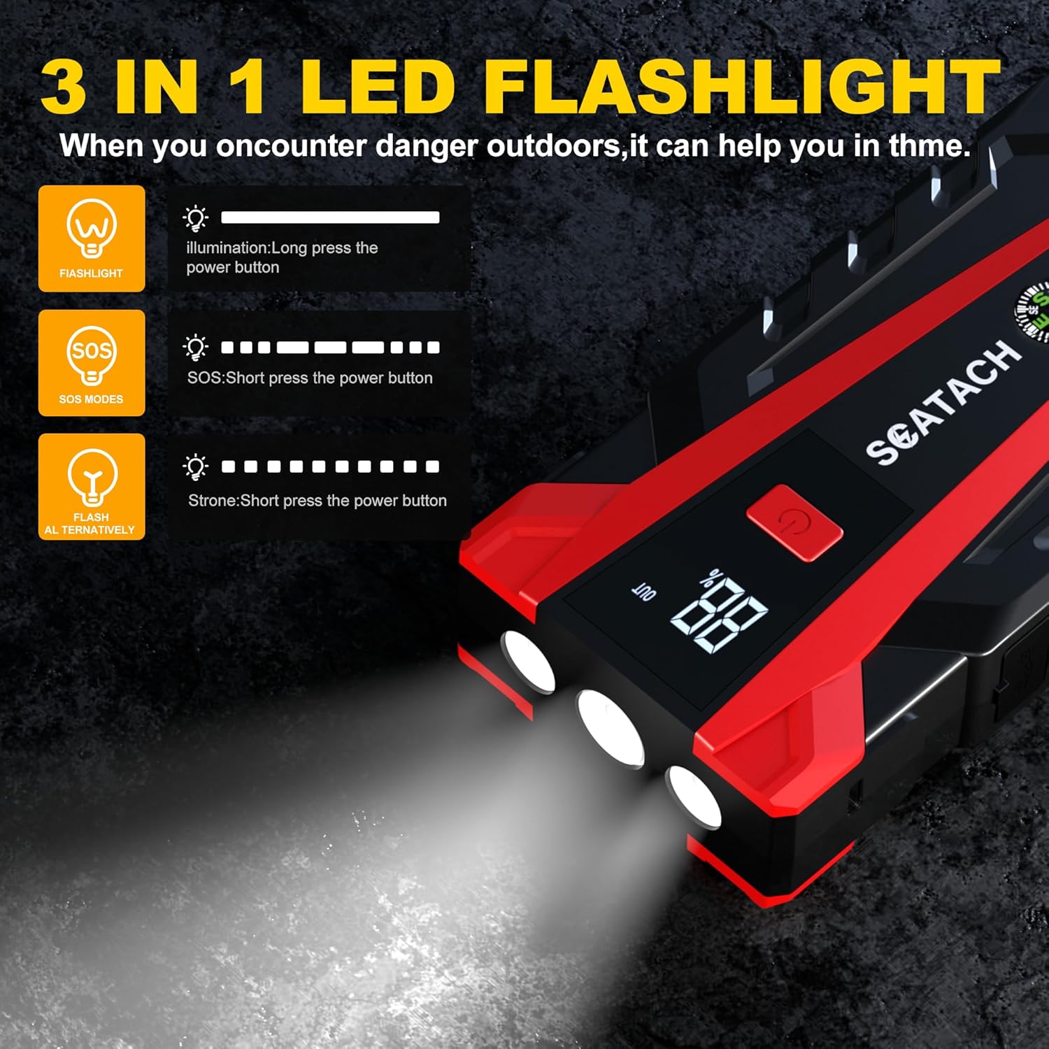 3000A Car Battery Jump Starter,12V Jump Starter Battery Pack Portable (up to 9.0L Gasoline and 7.0L Diesel Engine)