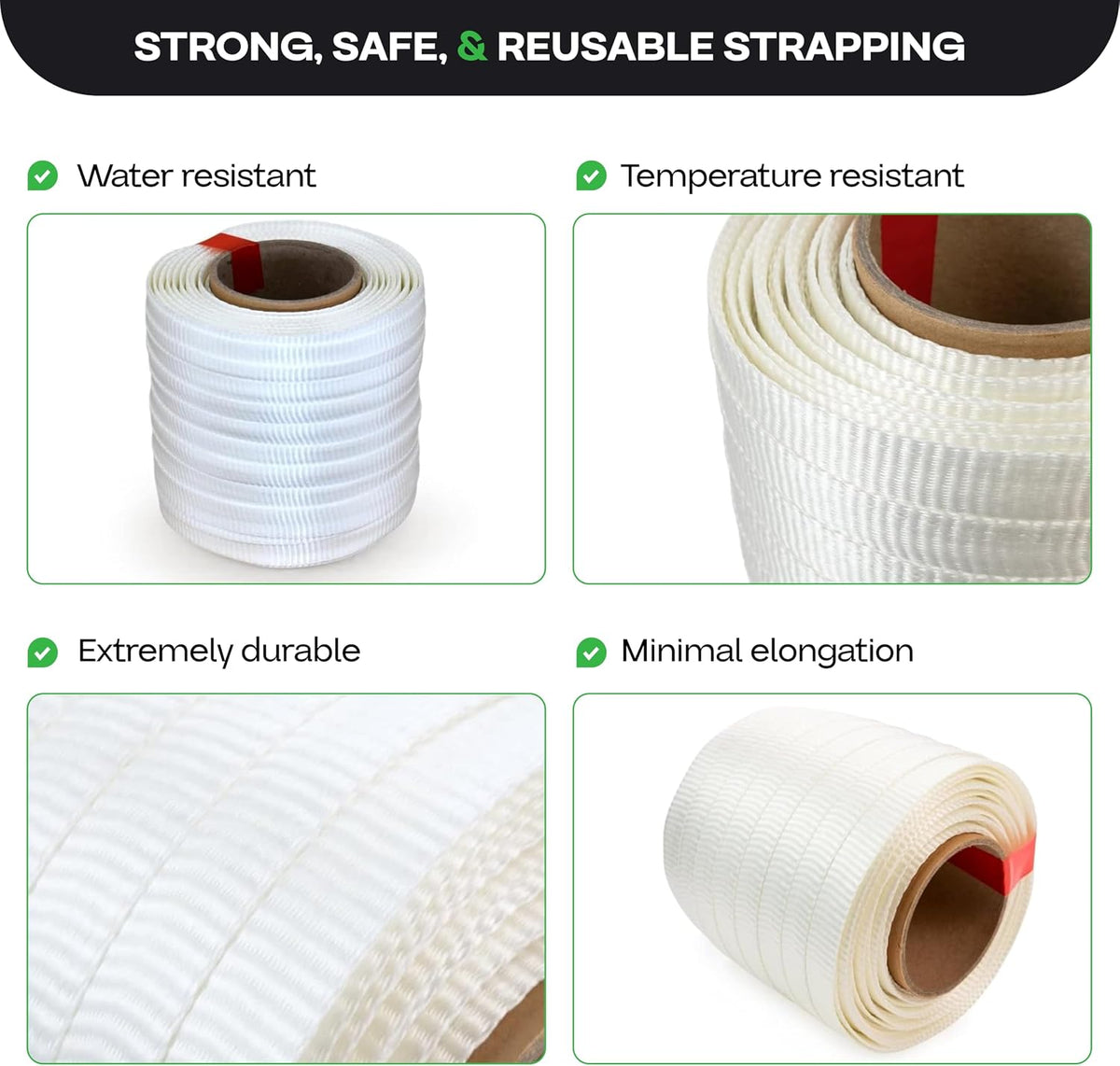 Woven Cord Strapping Roll 3/4" x 250', 2425 lbs - USA-Made