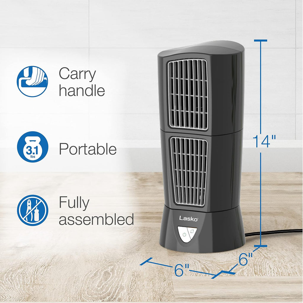 Oscillating Platinum Desktop Wind Tower Fan, 3-Speeds, Compact, Portable with Handle for Office, Bedroom and Kitchen