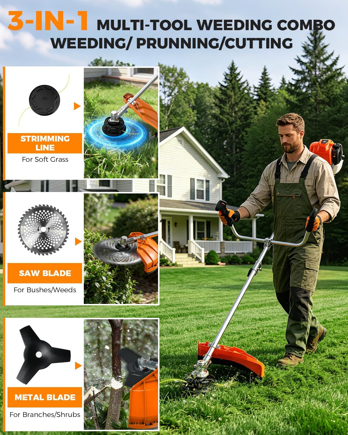 35cc 4-Cycle Gas String Trimmer 4-in-1 Heavy Duty Gas Weed Eater & Weed Wacker 1.5HP Engine with 16" Trimmer & 9"