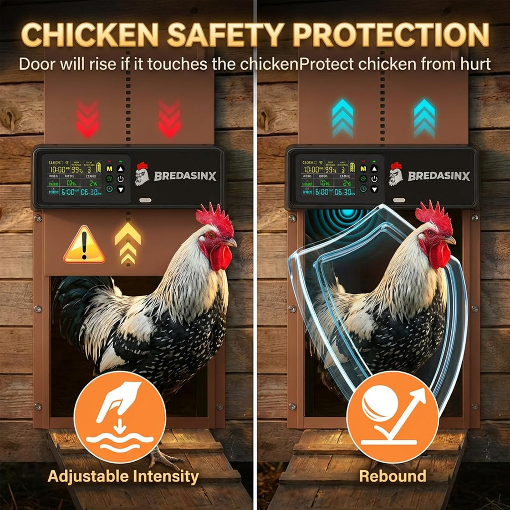 Solar Automatic Chicken Coop Door, 6-Mode Programmable Remote, HD Screen