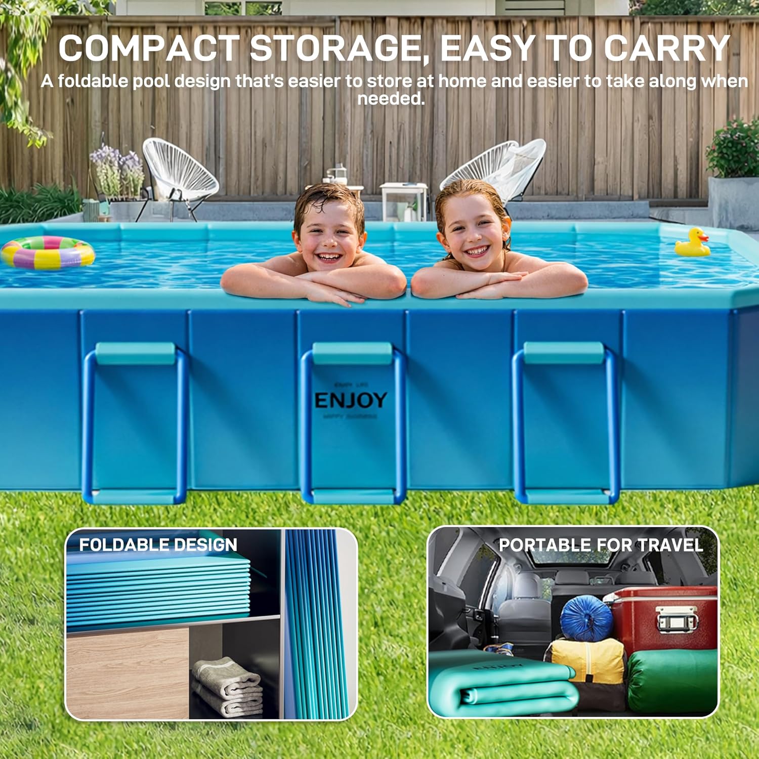 Foldable Pool, Non-Inflatable Swimming Pool for Adults & Family Use, Thickened Collapsible Folding Pool, Large