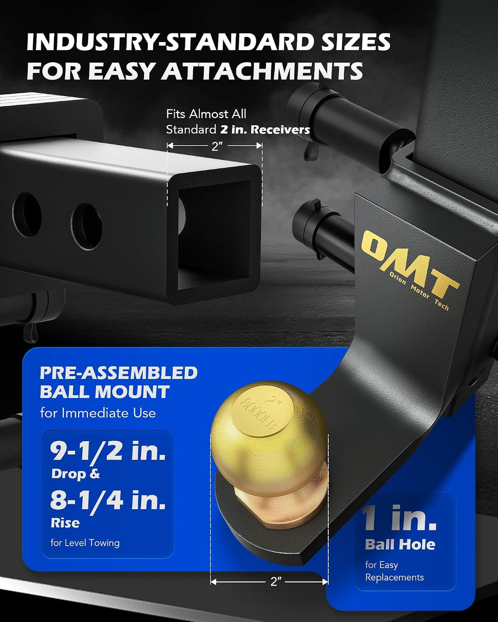 Adjustable Trailer Hitch Ball Mount - 2" Receiver & Ball