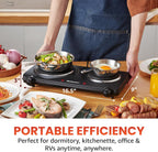 Double Cast Iron Burner, 1500W Hot Plate, Adjustable Temp