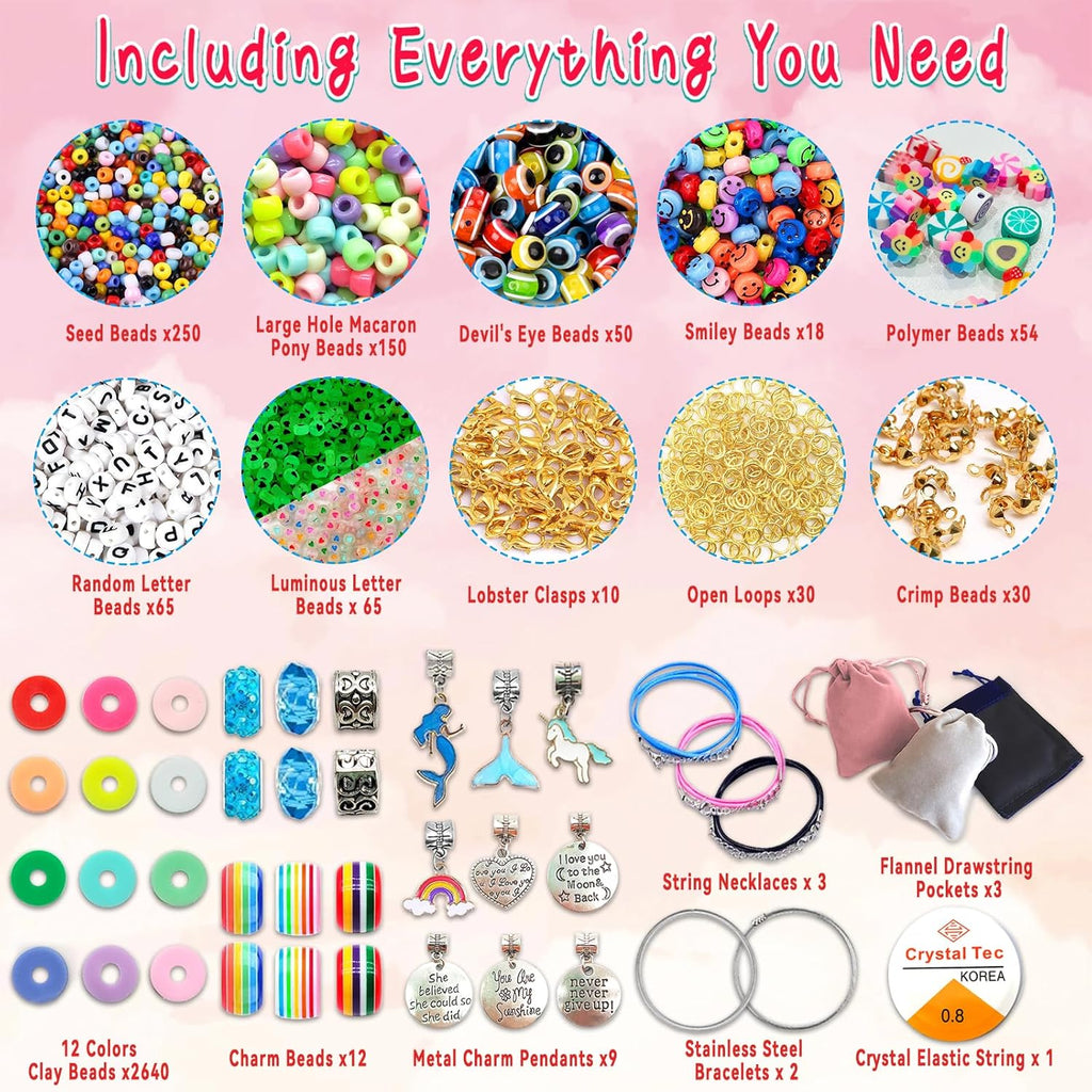 Girls Toys Bracelet Making Kit -3400pcs Charm Jewelry Making Kit Supplies,Unicorn/Mermaid Crafts Birthday Christmas