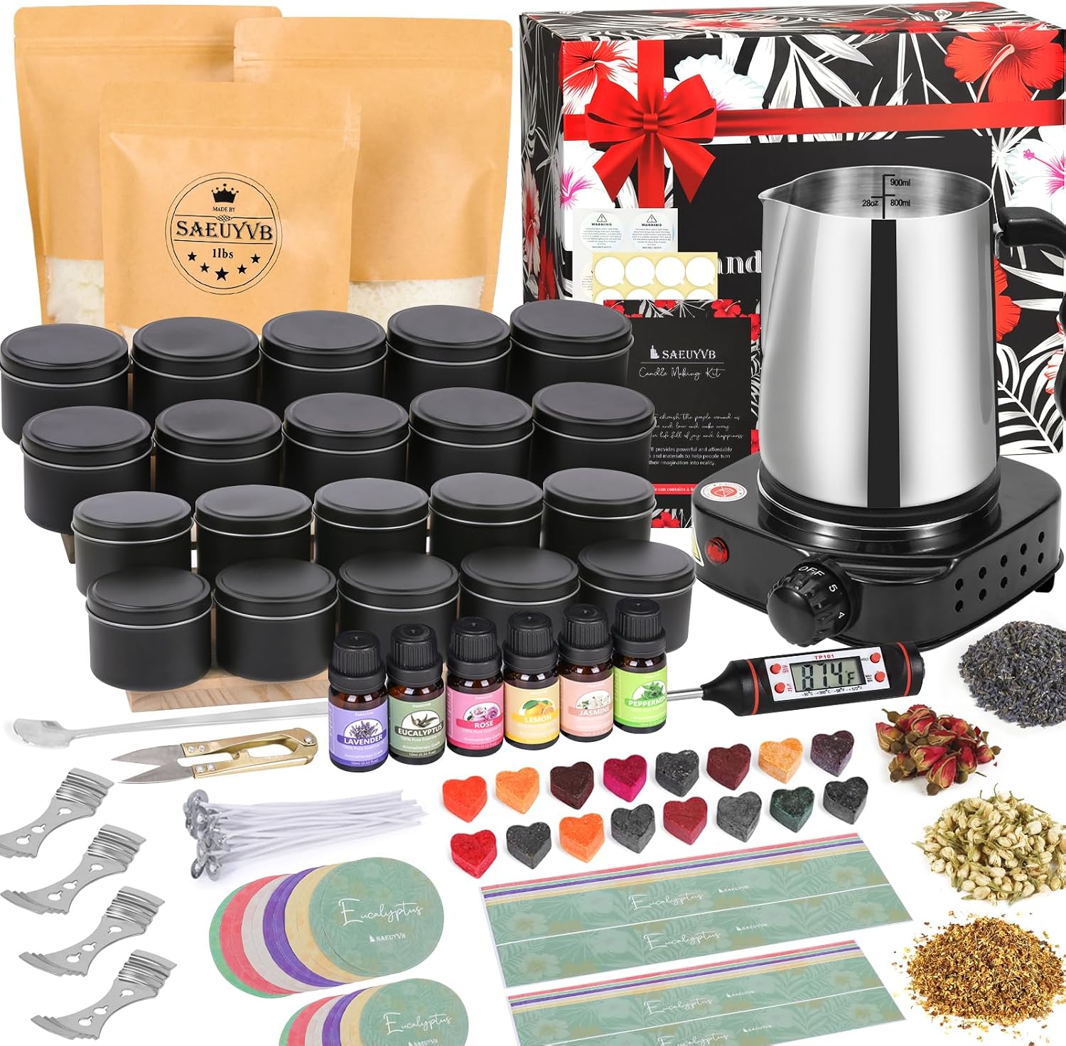Candle Making Kit, Candle Making Kit for Adults - DIY Starter Soy Candle Making Supplies-Including Soy Wax,Electric