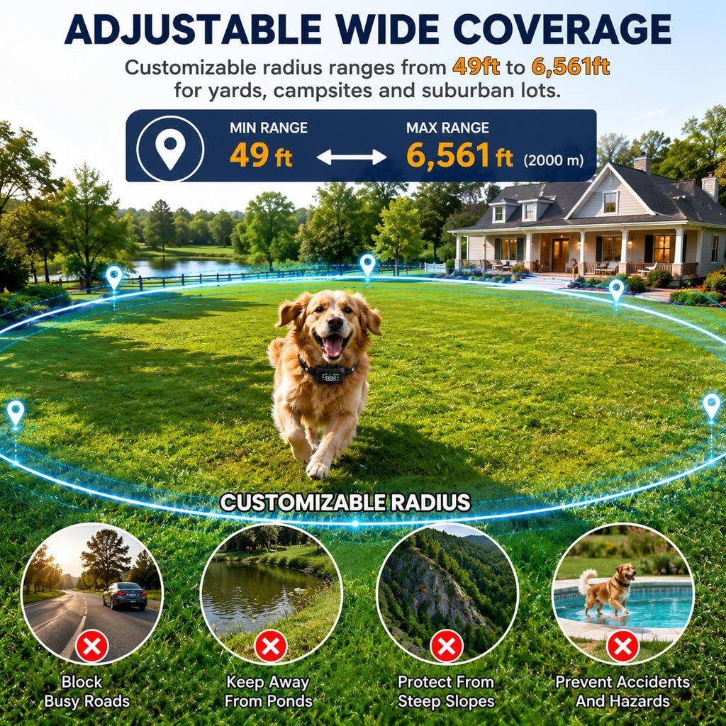 GPS Wireless Dog Fence System, Invisible Dogs Fence 49-6561 FT Range, IPX7 Waterproof Rechargeable Electric Dog Pet