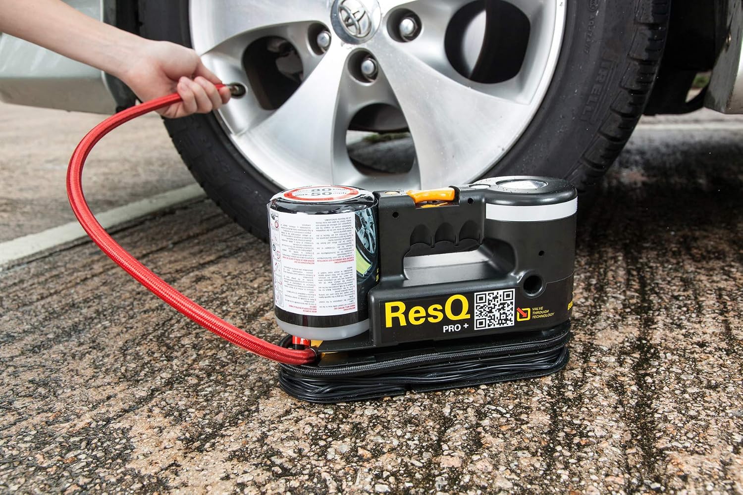 ResQ Pro+ Tire Repair Kit - Air Compressor Flat Tire Fix & Inflator Kit with Tire Foam Sealant, LED Light - Emergency