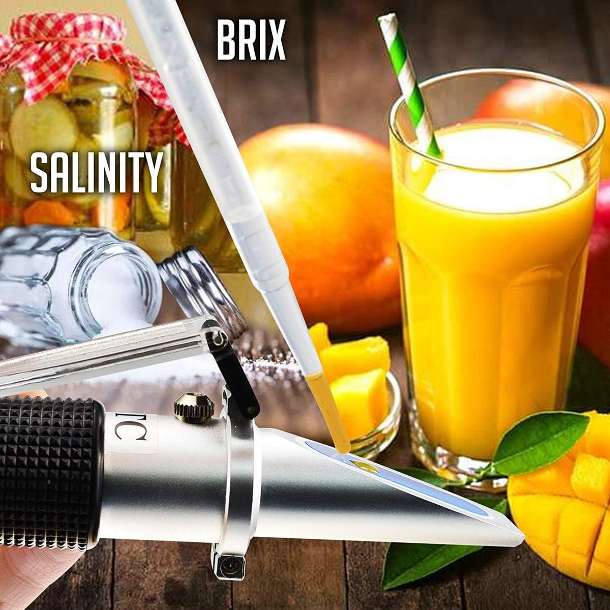 2-in-1 Brix Salinity Refractometer Dual Scale 0-32% Brix & 0-28% Salinity with ATC Sodium Chloride in Food Salt