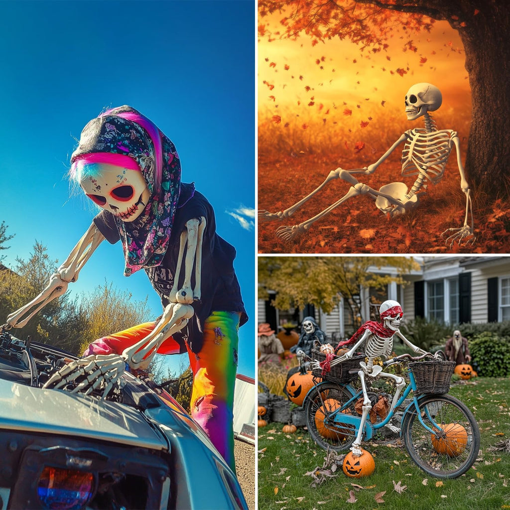 5.4Ft/170cm Posable Halloween Skeleton, Full Body Life Size Skeleton with Movable Joints for Indoor Outdoor Halloween