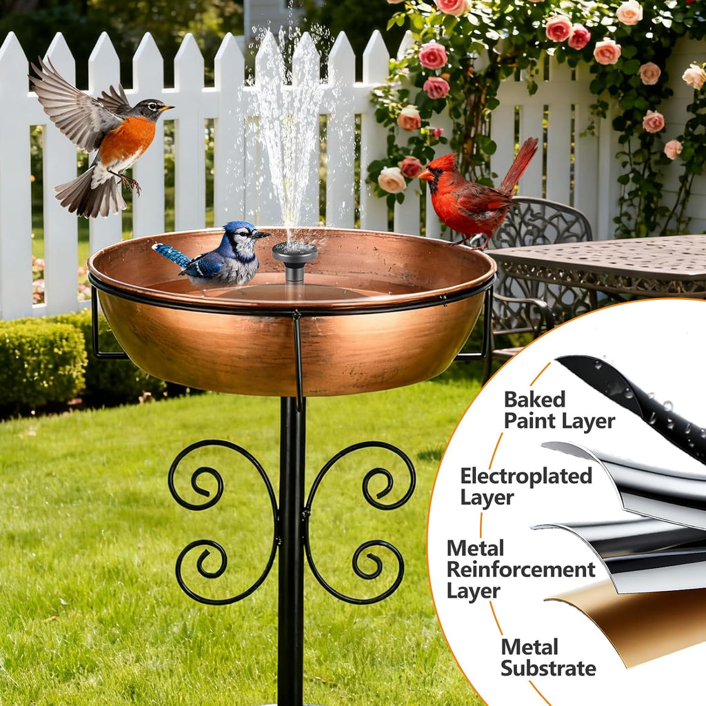 3" Deep 43" Tall Metal Bird Bath for Outside, Birdbath for Outdoors