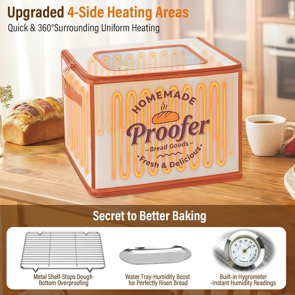 Foldable Bread Proofing Box, JOCXSPI 4-Sided Heating Dough Proofer for Sourdough Starter, 68–131°F Temp Control, 99H