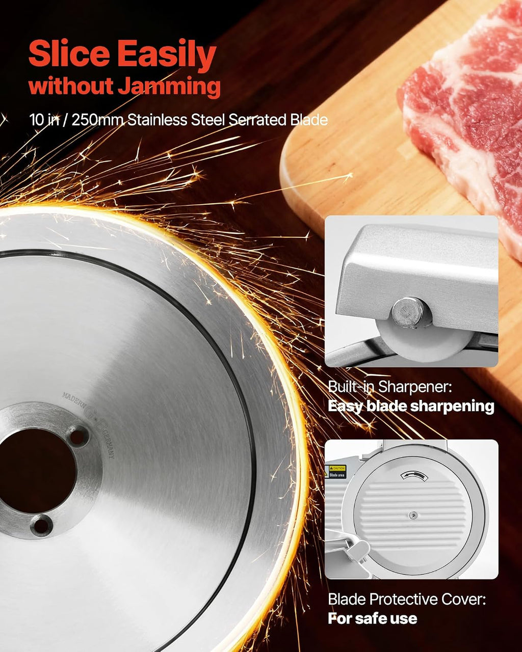 Commercial Meat Slicer, 320W Electric Deli Slicer Machine with 10 inch SUS420 Blade, 0-0.4 inch Adjustable Thickness