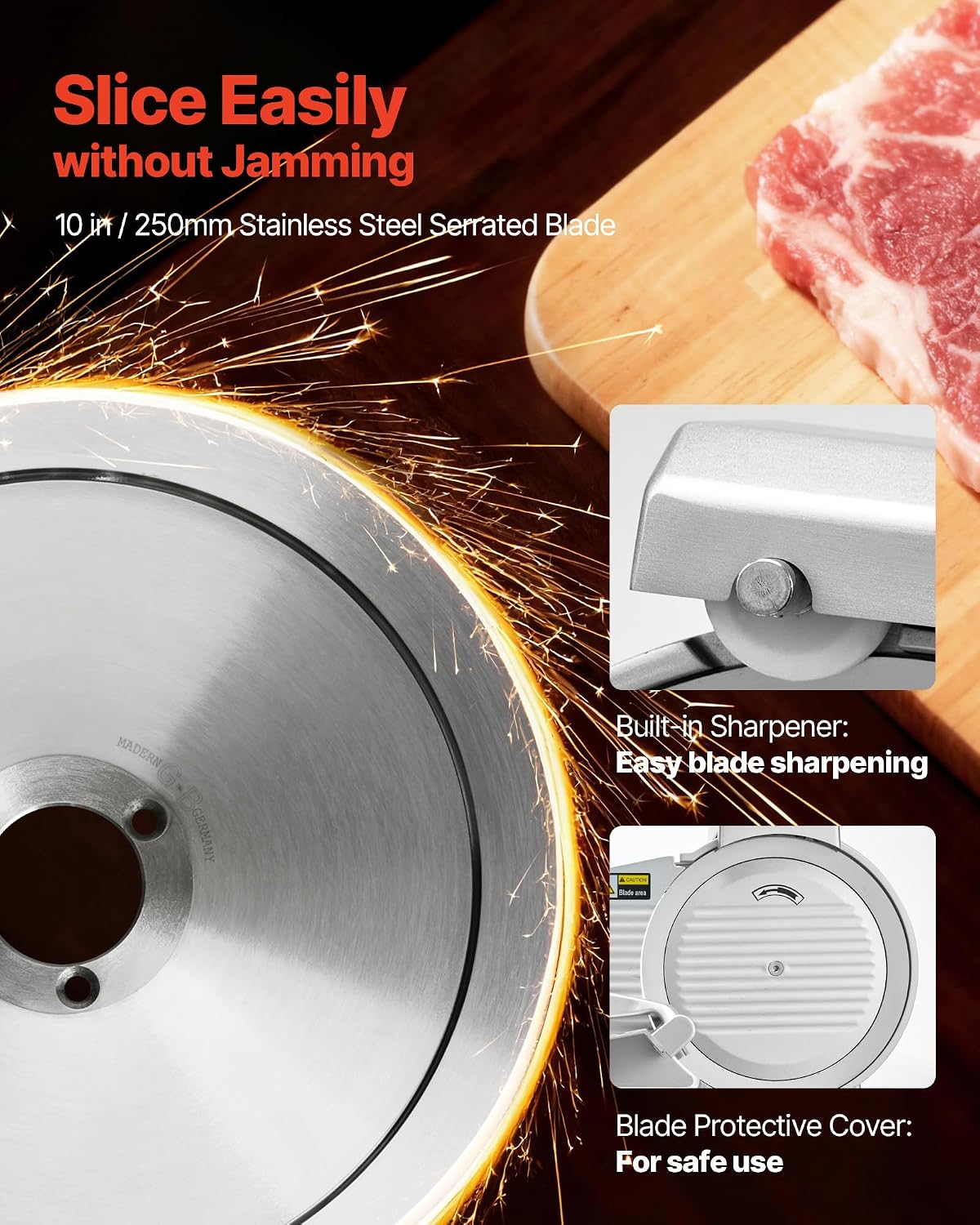 Commercial Meat Slicer, 320W Electric Deli Slicer Machine with 10 inch SUS420 Blade, 0-0.4 inch Adjustable Thickness