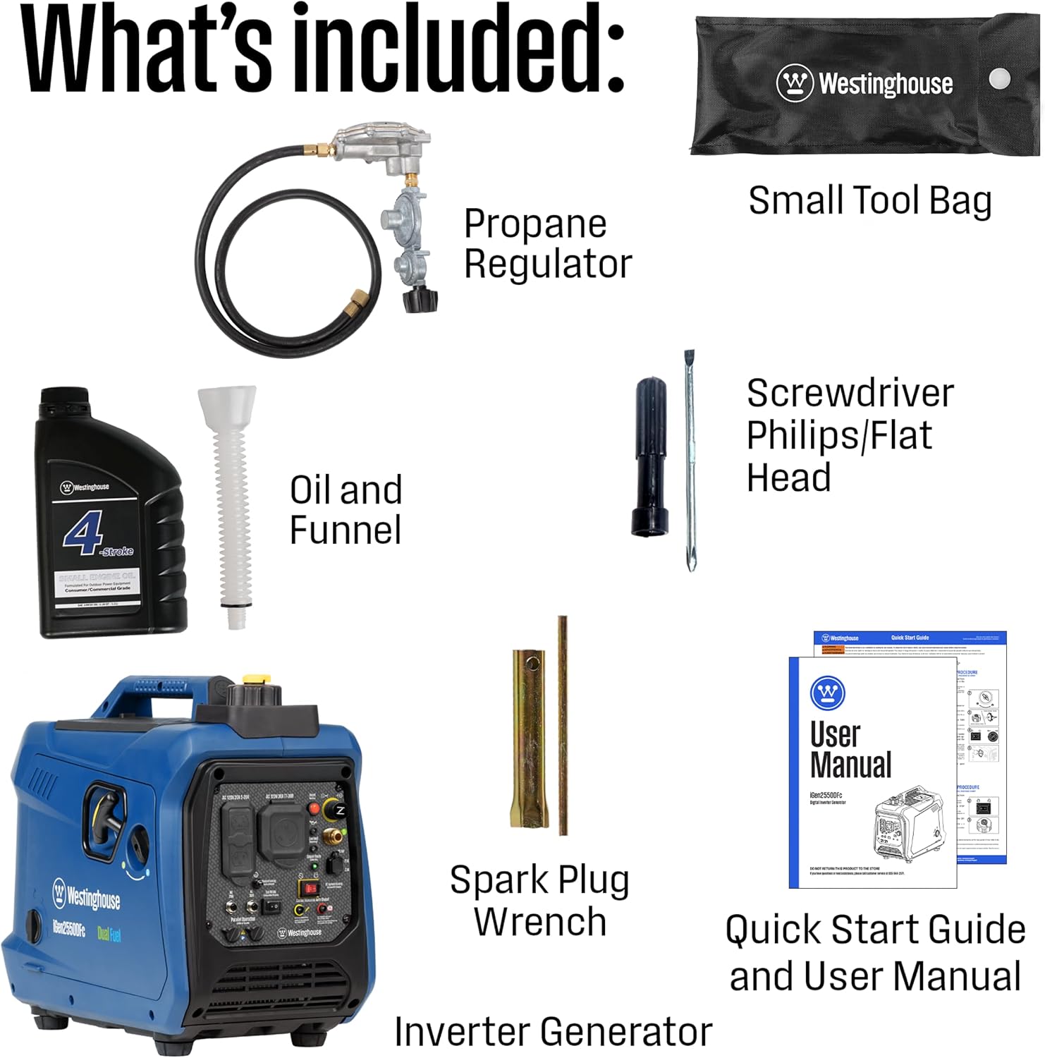 2550 Peak Watt Super Quiet & Lightweight Portable Inverter Generator, RV Ready 30A Outlet, Gas and Propane Powered