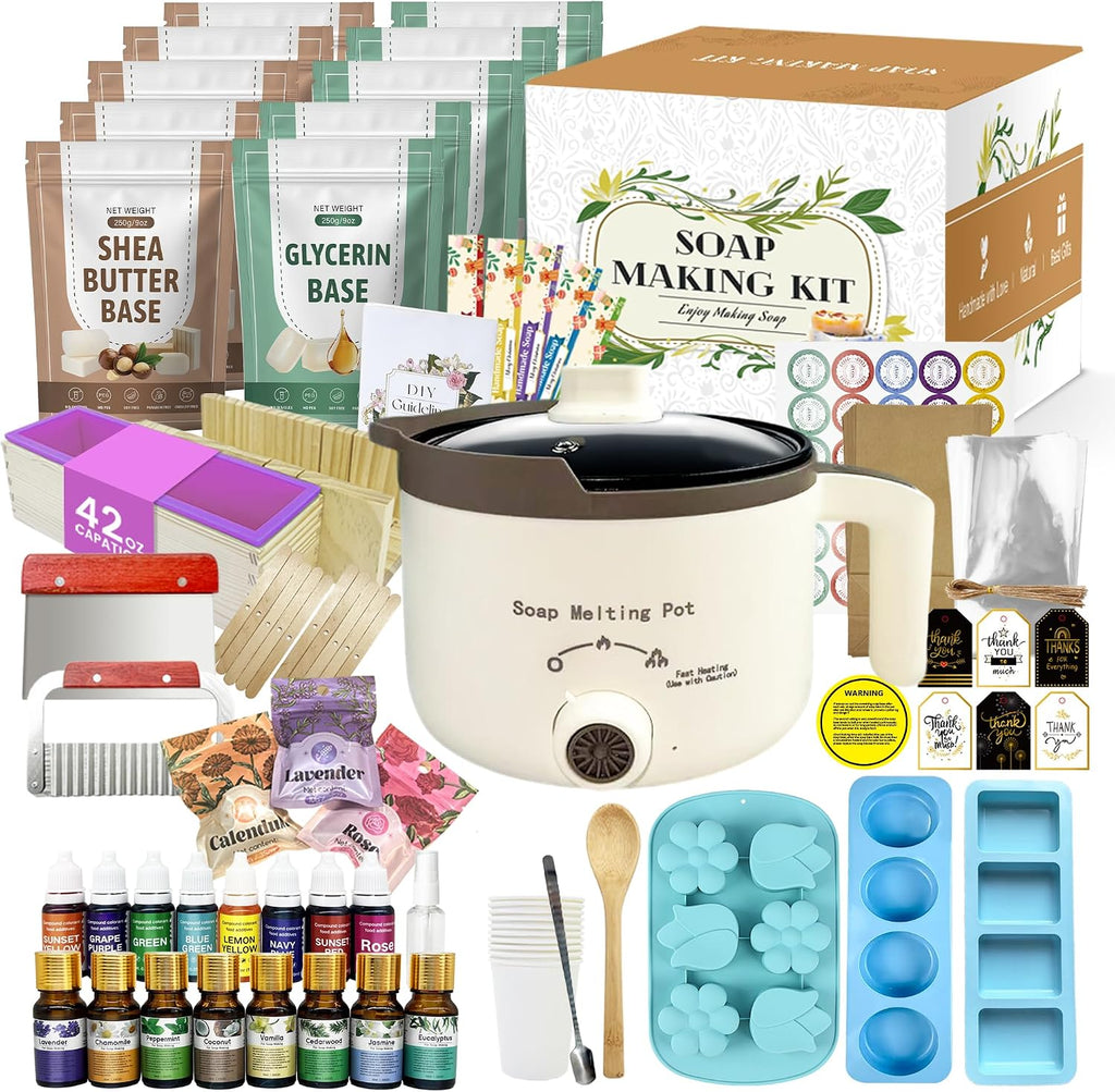 Deluxe Soap Making Kit for Adults DIY Soaps | All in One Soap Making Supplies Including Soap Melter, 4.4 lbs Soap