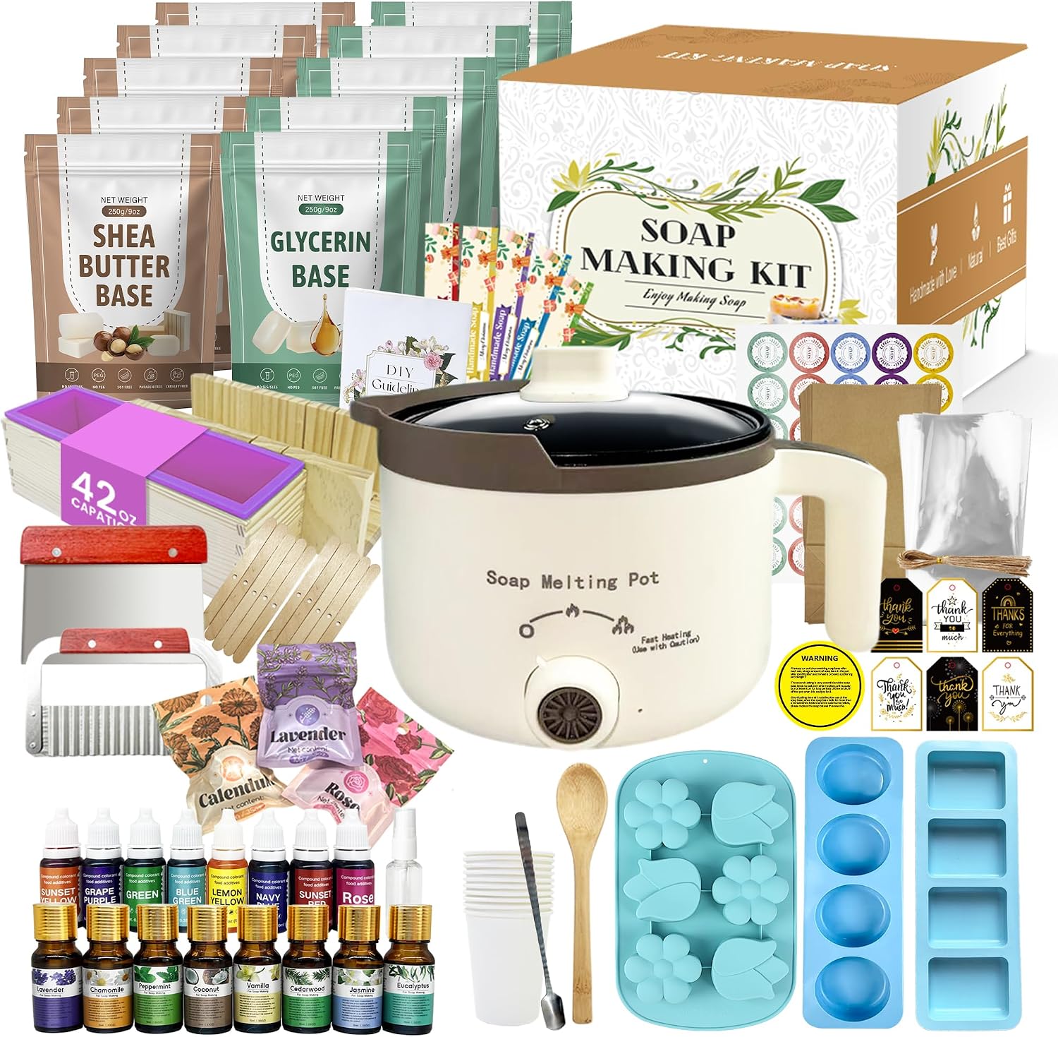 Deluxe Soap Making Kit for Adults DIY Soaps | All in One Soap Making Supplies Including Soap Melter, 4.4 lbs Soap