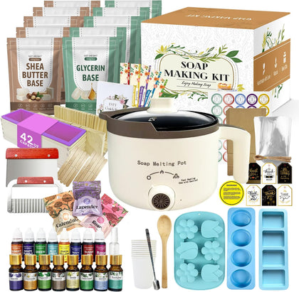 Deluxe Soap Making Kit for Adults DIY Soaps | All in One Soap Making Supplies Including Soap Melter, 4.4 lbs Soap