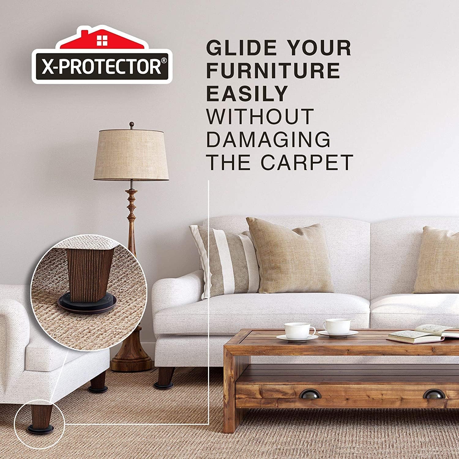 Furniture Sliders for Carpet X-PROTECTOR - 8 PCS Heavy Moving Pads 4 3/4" | Premium Sliders for Furniture. Move Your
