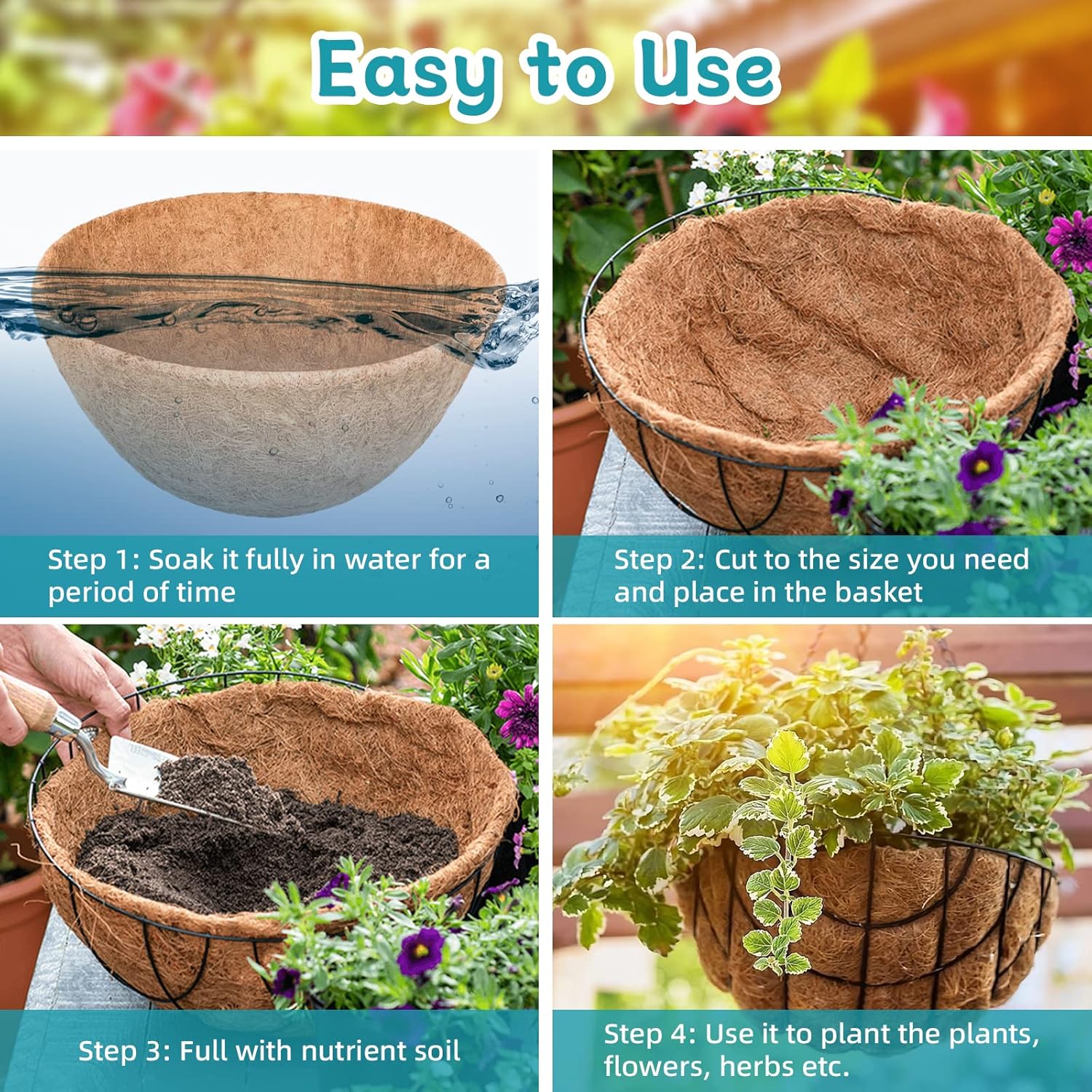 2 Pack 18 Inch Round Coco Liners Replacement, 100% Natural Coconut Coir Liners for Hanging Baskets, Garden Flower