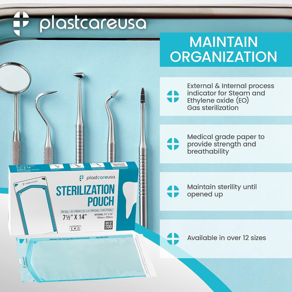 200 7.5 X 13 Self Sealing Sterilization Pouches - Autoclave Sterilizer Bags Pouch for Sterilizing Dental Medical