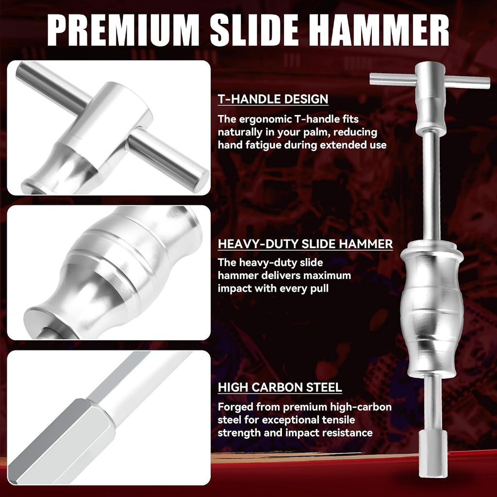 16Pc Blind Hole Bearing Puller Kit – Slide Hammer, Collet Set (Red)
