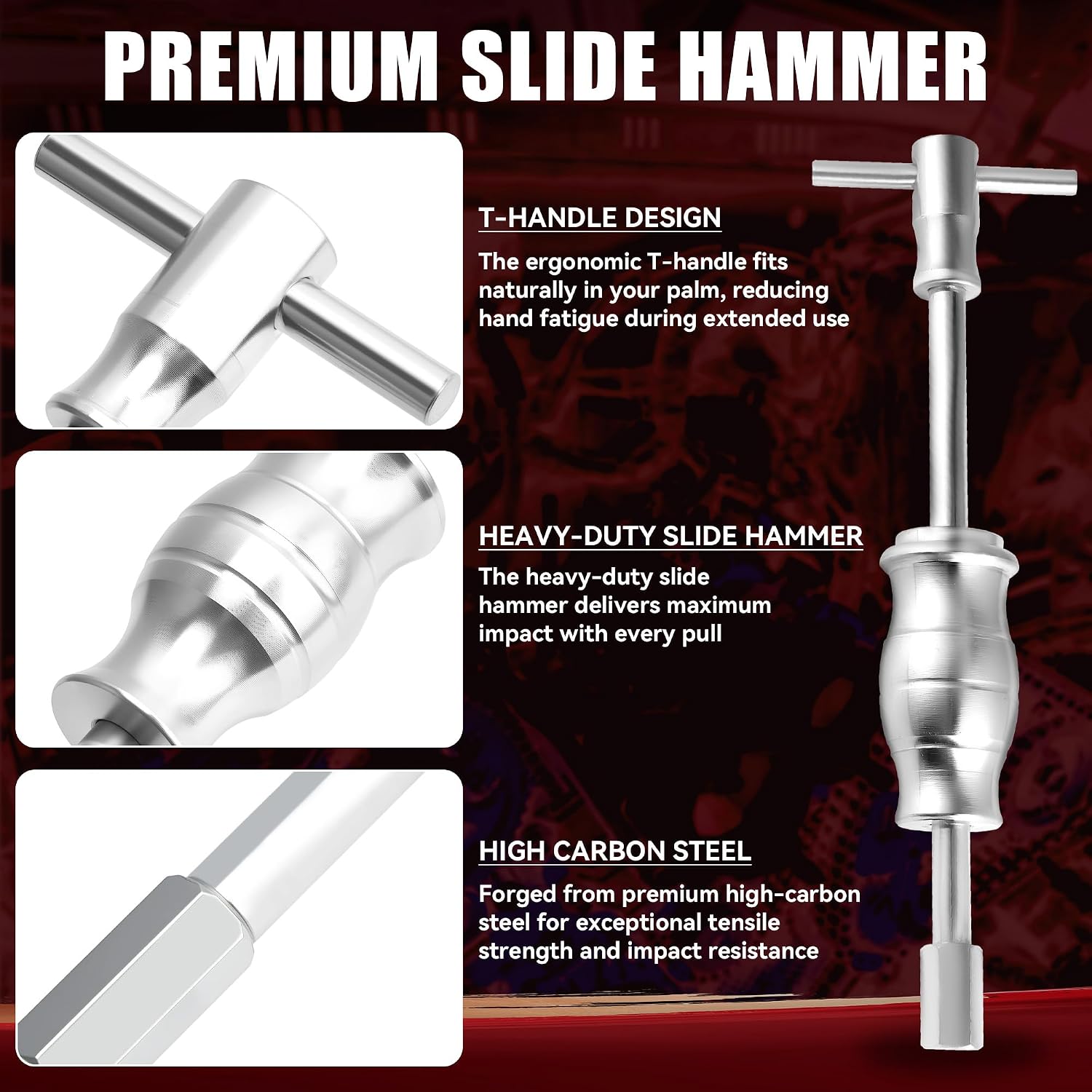 16Pc Blind Hole Bearing Puller Kit – Slide Hammer, Collet Set (Red)