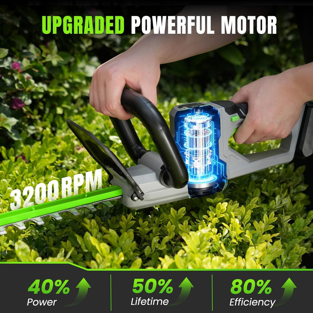 Hedge Trimmer Cordless 22" - 2 x 21V Batteries & Fast Charger, Easy to Use | 3200RPM Powerful Motor, Electric, 2.0Ah