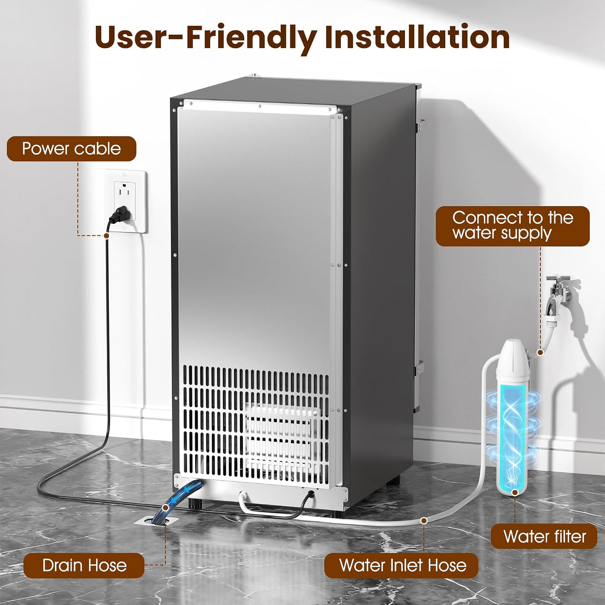 Ice Maker Under Counter 120lbs/day with 40lbs Storage, Outdoor Built-in Ice Maker Machine, Stainless Steel