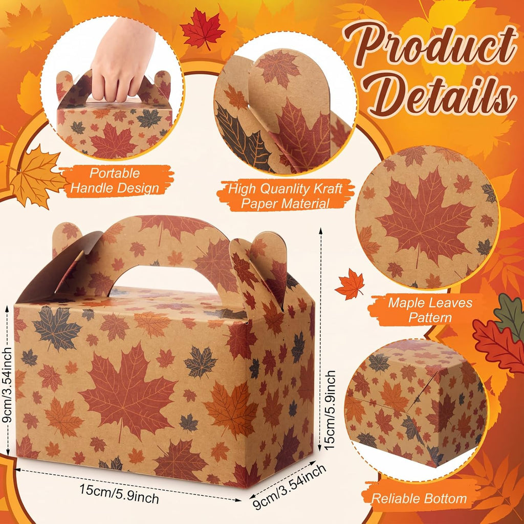 48 Pcs Fall Maple Leaves Gift Boxes with Handle 5.9 x 3.5 x 3.5 Inch