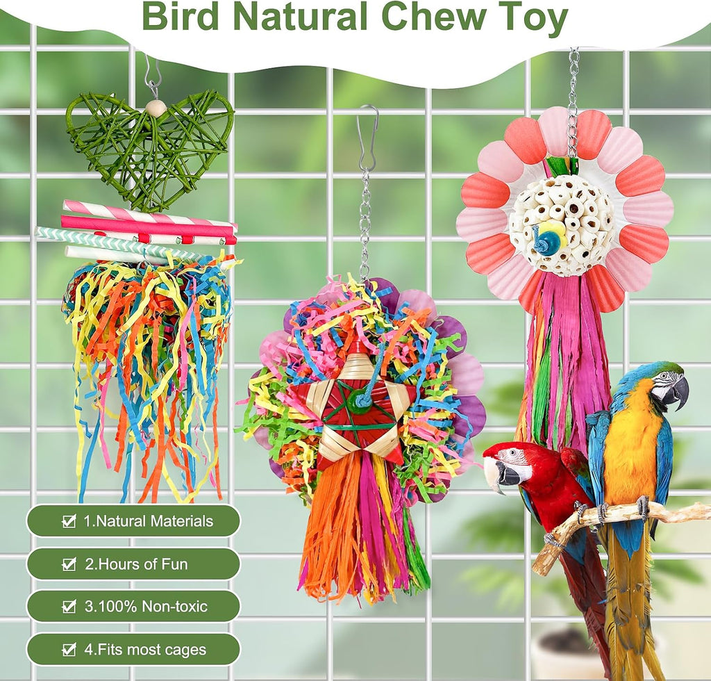 Bird Toys, 3PCS Natural Corn Cob Bird chew Toys Bird Foraging Toys for Small Medium Parrots, Conures, Cockatiel