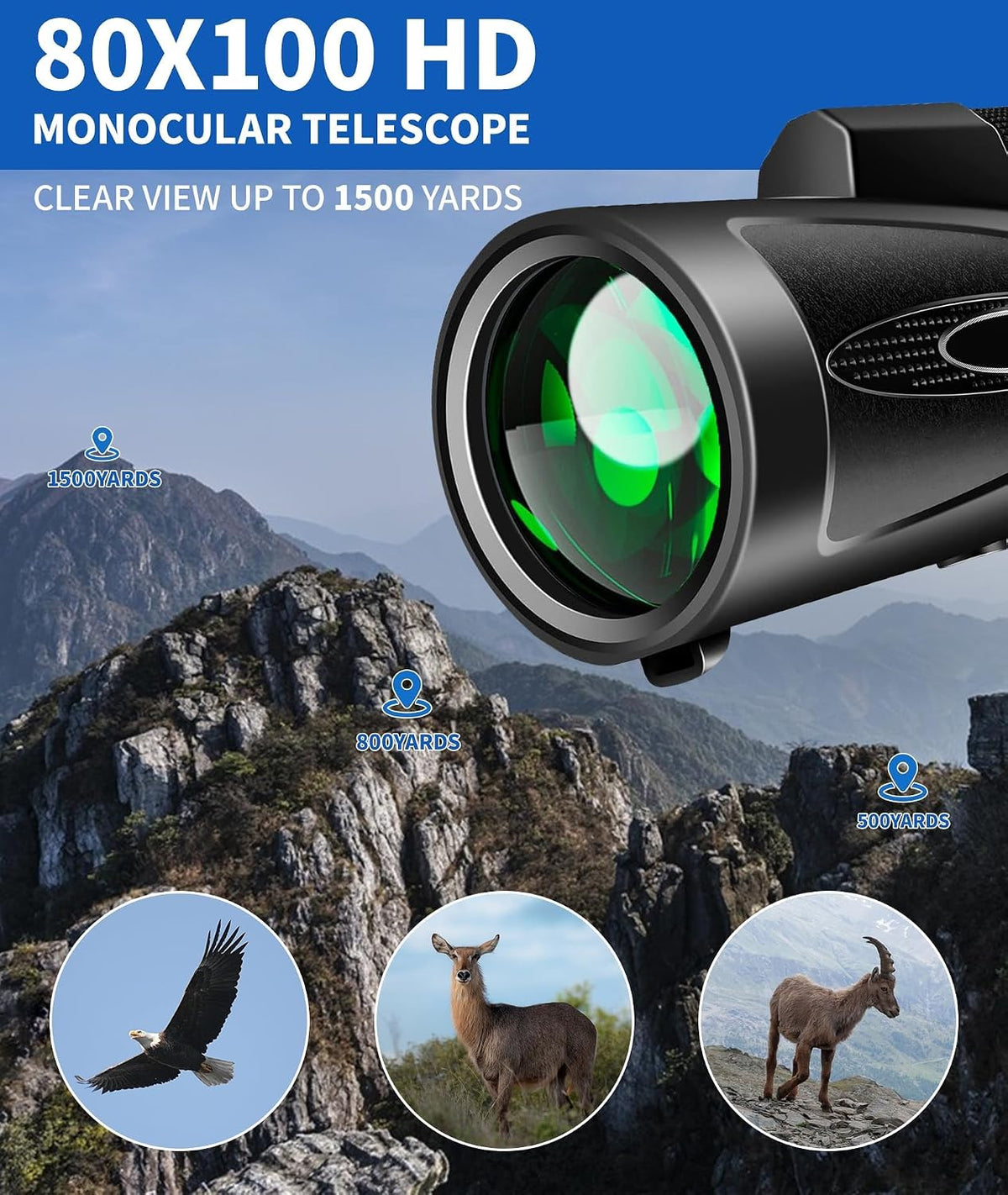 Monocular Telescope 12X60 HD High Power with Smartphone Adapter Tripod Larger Vision Monoculars for Adults with BAK4